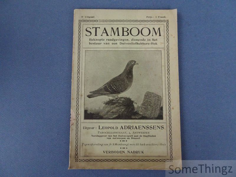 Cover van Stamboom. Beknopte raadgevingen, dienende in het bestuur van een Duivenliefhebbers-Hok.