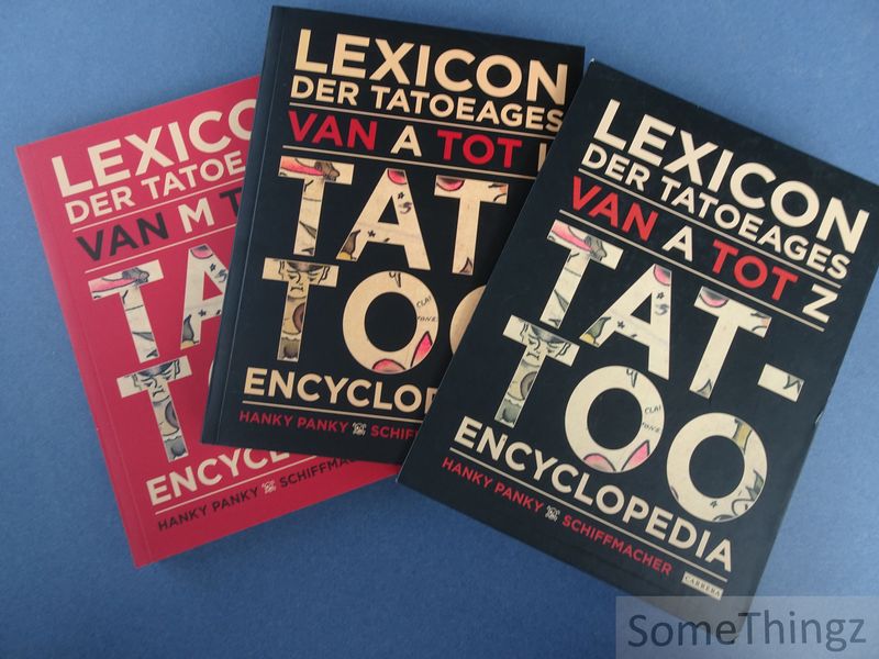 Cover van Lexicon der tatoeages. Van A tot Z. Tattoo-encyclopedia. Deel 1: van A tot L. Deel 2: van M tot Z.