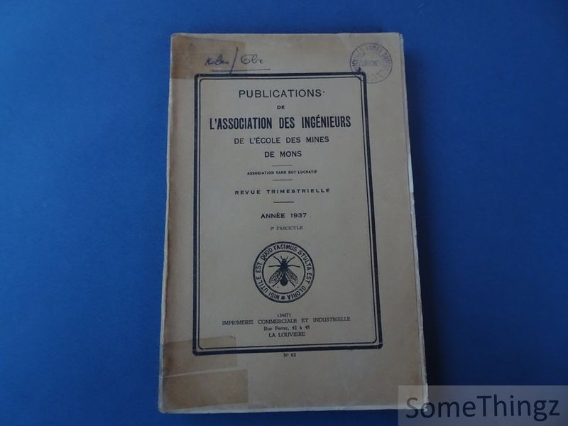 Cover van Publications de l'Association des ingénieurs de l'école des mines de Mons. Revue trimestrielle. Année 1937, 3e fascicule.