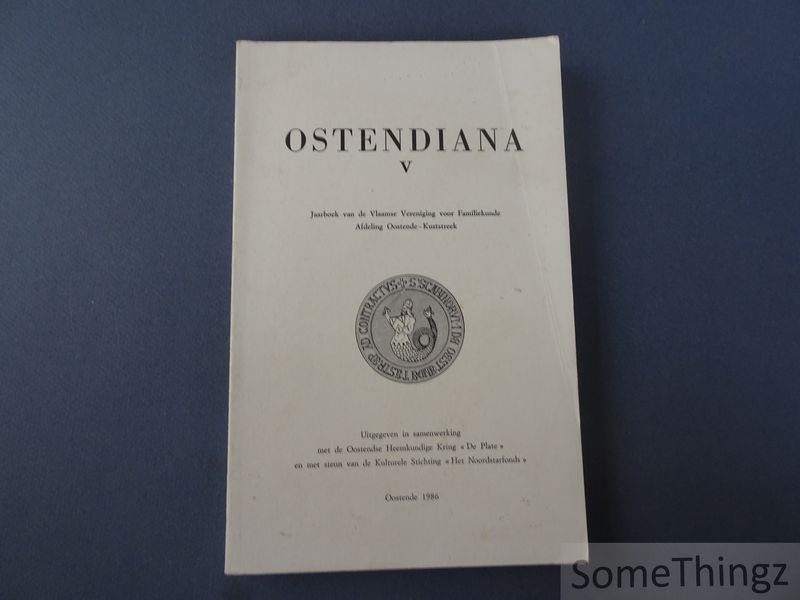 Cover van Ostendiana V, 1986. Jaarboek van de Vlaamse Vereniging voor Familiekunde Afdeling Oostende-Kuststreek.