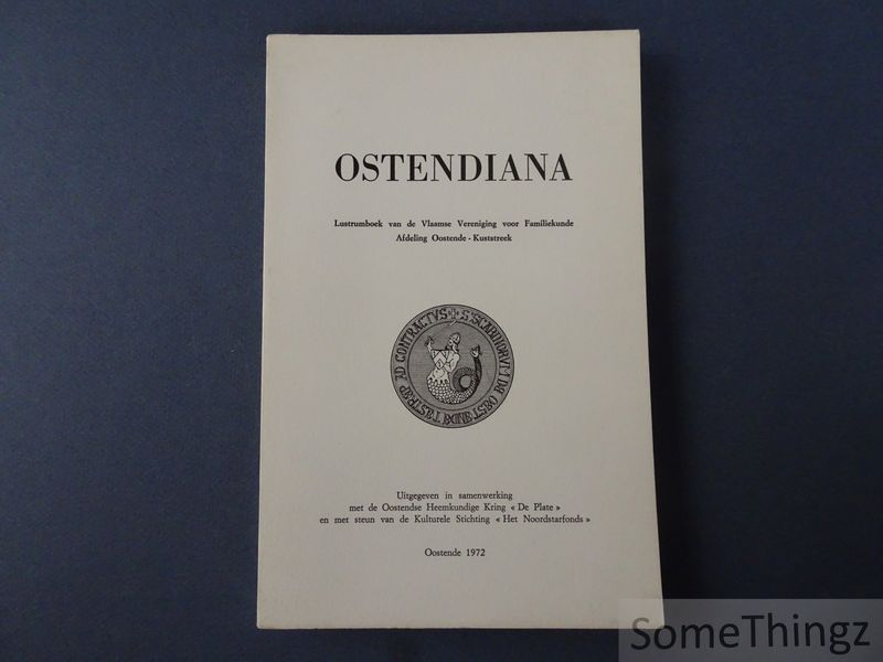 Cover van Ostendiana I, 1971. Lustrumboek van de Vlaamse Vereniging voor Familiekunde Afdeling Oostende-Kuststreek.