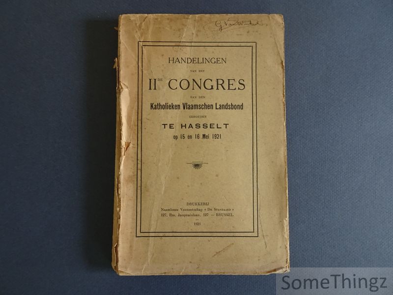 Cover van Handelingen van het tweede congres van den katholieken Vlaamschen landsbond gehouden te Hasselt op 15 en 16 mei 1921